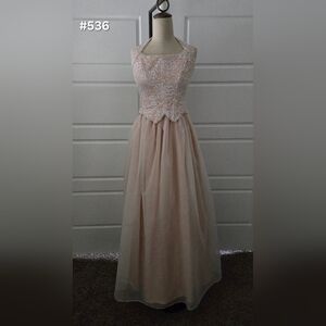 Tan Lace & Chiffon Vintage Ballgown